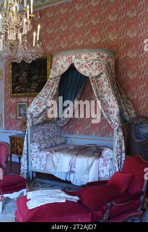 Bett im polnischen Stil im 18. Schlafzimmer, 'Chambre de Pauline', im 18. Rokoko-Stil, im Hôtel de Caumont (1715-1742) Aix-en-Provence Frankreich Stockfoto