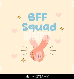 Freunde und Freundschaft. Hand hält Hand, Faustaufkleber, Clipart. Sammlung von handgezeichneten Schriftzügen Vektor-Illustration Stock Vektor