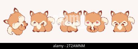 Set von Kawaii isoliertem Eichhörnchen. Sammlung von Vektor-Cartoon Wald Tier Illustrationen Stock Vektor