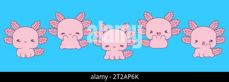 Sammlung von Vector Cartoon Axolotl Art. Set von Kawaii isolierten Tierillustrationen Stock Vektor