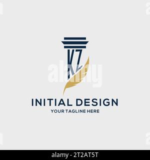 Initiallogo mit KZ-Monogramm, Säulen- und Federdesign, Anwaltskanzlei-Logo inspiriert Stock Vektor