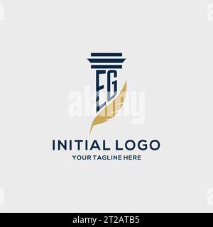 BEISPIEL: Initiallogo mit Monogramm und Säulen- und Federdesign, Anwaltskanzlei-Logo-Inspiration Stock Vektor