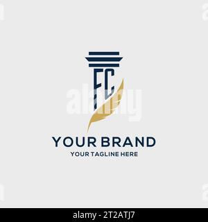 Das erste FC-Monogramm-Logo mit Säulen- und Federdesign, das Anwaltslogo inspiriert Stock Vektor