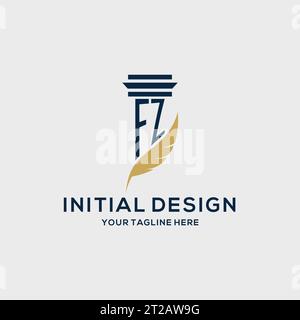 FZ-Monogramm-Initiallogo mit Säulen- und Federdesign, Anwaltskanzlei-Logo inspiriert Stock Vektor