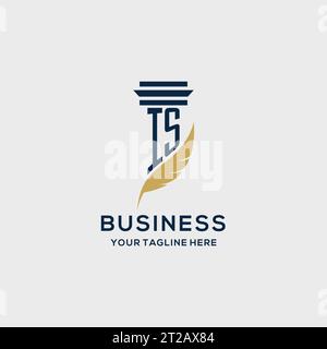 DAS Monogramm-Initiallogo mit Säulen- und Federdesign ist eine Inspiration für das Anwaltskanzleienlogo Stock Vektor