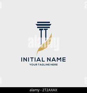 TT-Monogramm-Initiallogo mit Säulen- und Federdesign, Anwaltskanzlei-Logo-Inspiration Stock Vektor