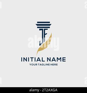 JF-Monogramm-Initiallogo mit Säulen- und Federdesign, Anwaltskanzlei-Logo-Inspiration Stock Vektor