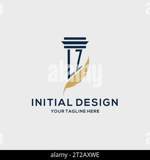 LZ-Monogramm-Initiallogo mit Säulen- und Federdesign, Anwaltskanzlei-Logo-Inspiration Stock Vektor