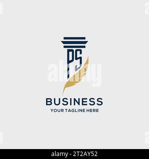 PS-Monogramm-Initiallogo mit Säulen- und Federdesign, Anwaltskanzlei-Logo inspiriert Stock Vektor