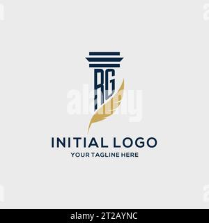 Initiallogo mit RG-Monogramm und Säulen- und Federdesign, Anwaltskanzlei-Logo inspiriert Stock Vektor