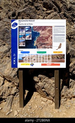 Touristisches Schild in den Höhlen in der Nähe des Küstendorfes Ajuy an der Westküste der Kanarischen Insel Fuerteventura - Ajuy, Pajara, Fuerteventura, Kanarischen Inseln Stockfoto