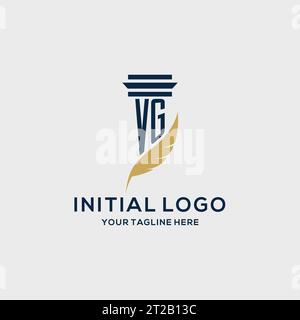 VG-Monogramm-Initiallogo mit Säulen- und Federdesign, Anwaltskanzlei-Logo inspiriert Stock Vektor