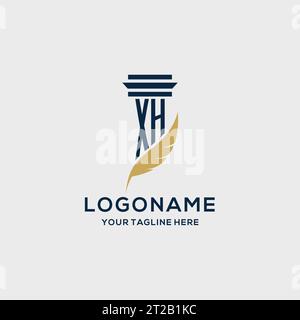 XH-Monogramm-Initiallogo mit Säulen- und Federdesign, Anwaltskanzlei-Logo inspiriert Stock Vektor