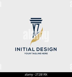 XZ-Monogramm-Initiallogo mit Säulen- und Federdesign, Anwaltskanzlei-Logo inspiriert Stock Vektor