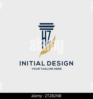 HZ-Monogramm-Initiallogo mit Säulen- und Federdesign, Anwaltskanzlei-Logo-Inspiration Stock Vektor