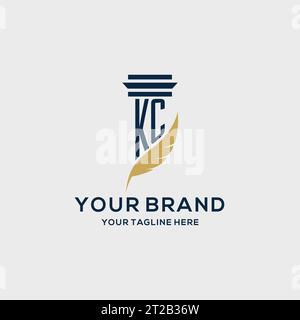 KC-Monogramm-Initiallogo mit Säulen- und Federdesign, Anwaltskanzlei-Logo-Inspiration Stock Vektor