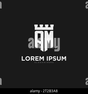 Initialen AM Logo Monogramm mit Schild und Festung Design Vektorgrafik Stock Vektor