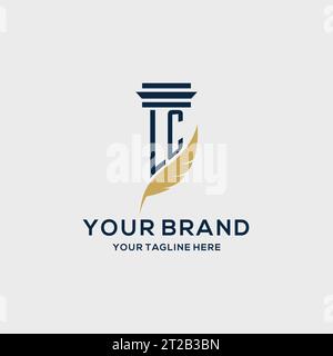 Initiallogo mit LC-Monogramm und Säulen- und Federdesign, Anwaltskanzlei-Logo inspiriert Stock Vektor