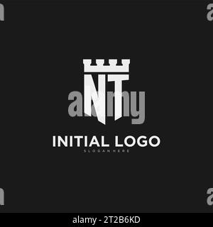 Initialen NT Logo Monogramm mit Schild und Festung Design Vektorgrafik Stock Vektor