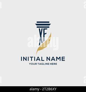 XF-Monogramm-Initiallogo mit Säulen- und Federdesign, Anwaltskanzlei-Logo inspiriert Stock Vektor