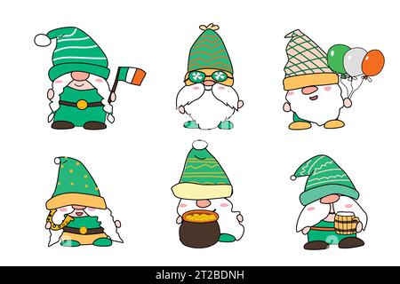 patrick Gnome in grünen Hüten, süße Charaktere Stock Vektor