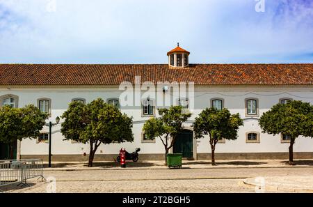 Blick auf das Gebäude in der Praca Largo de SE im Stadtzentrum, Faro, Algarve, Portugal Stockfoto