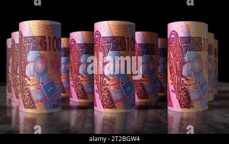 Westafrikanische CFA Money Franc Niger Mali Senegal Afrika 3D-Illustration. 1000 XOF-Banknotenbündel. Konzept von Finanzen, Wirtschaft, Wirtschaft, Wirtschaft, b Stockfoto