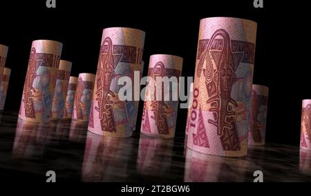 Westafrikanische CFA Money Franc Niger Mali Senegal Afrika 3D-Illustration. 1000 XOF-Banknotenbündel. Konzept von Finanzen, Wirtschaft, Wirtschaft, Wirtschaft, b Stockfoto