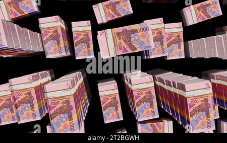 Westafrikanische CFA Money Franc Niger Mali Senegal Afrika 3D-Illustration. 1000 XOF-Banknotenbündel. Konzept von Finanzen, Wirtschaft, Wirtschaft, Wirtschaft, b Stockfoto