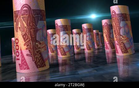 Westafrikanische CFA Money Franc Niger Mali Senegal Afrika 3D-Illustration. 1000 XOF-Banknotenbündel. Konzept von Finanzen, Wirtschaft, Wirtschaft, Wirtschaft, b Stockfoto