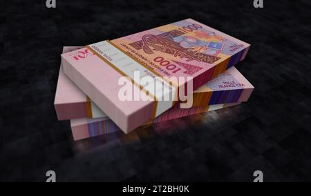 Westafrikanische CFA Money Franc Niger Mali Senegal Afrika 3D-Illustration. 1000 XOF-Banknotenbündel. Konzept von Finanzen, Wirtschaft, Wirtschaft, Wirtschaft, b Stockfoto