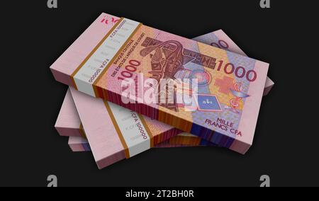 Westafrikanische CFA Money Franc Niger Mali Senegal Afrika 3D-Illustration. 1000 XOF-Banknotenbündel. Konzept von Finanzen, Wirtschaft, Wirtschaft, Wirtschaft, b Stockfoto
