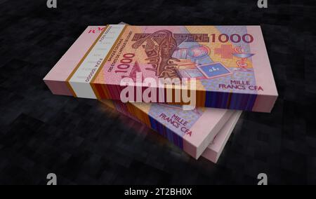 Westafrikanische CFA Money Franc Niger Mali Senegal Afrika 3D-Illustration. 1000 XOF-Banknotenbündel. Konzept von Finanzen, Wirtschaft, Wirtschaft, Wirtschaft, b Stockfoto