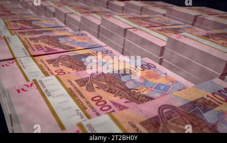 Westafrikanische CFA Money Franc Niger Mali Senegal Afrika Druck 3D Illustration. 1000 XOF-Banknotendruck. Konzept von Finanzen, Wirtschaft, Geschäftserfolg Stockfoto