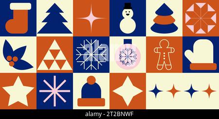 Nahtloses geometrisches Muster mit Wintersymbolen. Modernes abstraktes Design im Urlaub Stock Vektor
