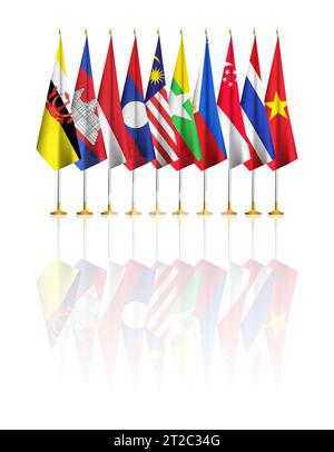 ASEAN-Mitgliedsländer werden gemeinsam gekennzeichnet. ASEAN-Länder werden mit Nachdenken gekennzeichnet Stockfoto