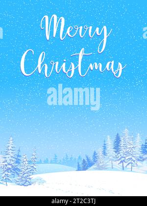 Winterszene mit fallendem Schnee. Schneebedeckte Bäume im Hintergrund des Waldes. Schneeschwehungen glitzern in den kalten und gefrorenen Tannen. Weihnachten Stock Vektor