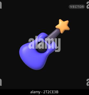 Gitarre 3D auf schwarzem Hintergrund, tolles Design für jeden Zweck. Vektorabbildung Stock Vektor