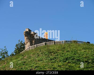 Clare Castle Ruine, Clare Castle Country Park, Stour Valley, Suffolk, England, Großbritannien Stockfoto
