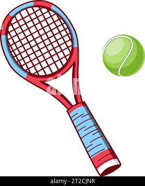 Tennisschläger und -Ball. Vektorillustration in der Doodle-Technik Stock Vektor