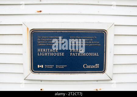 Cape Spear Leuchtturmtafel an der Cape Spear Lighthouse National Historic Site in St. John's, Neufundland & Labrador, Kanada Stockfoto