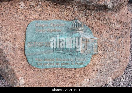 Am östlichsten ist das Schild am Cape Spear Lighthouse National Historic Site in St. John's, Neufundland & Labrador, Kanada Stockfoto