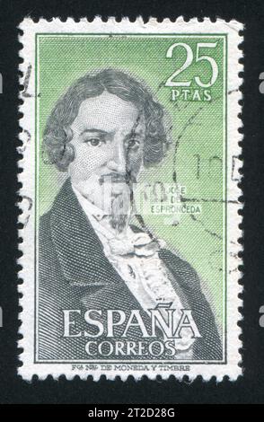 SPANIEN - CA. 1972: Briefmarke gedruckt von Spanien, zeigt Porträt von Jose de Espronceda, ca. 1972 Stockfoto