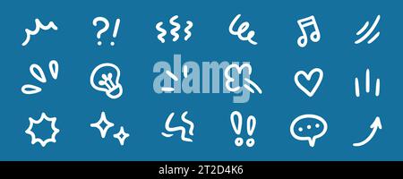 Linebewegung Effekt Element, Zeichentrick Emotionseffekt Dekorationssymbol. Hand gezeichnet süße Doodle Linie Element Pfeil, Betonung, Schock, Glitzer. Anime-Bewegung, Ausdruck der Form. Vektorabbildung. Stock Vektor