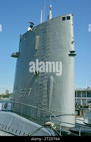 Das USS Crower U-Boot at the Sea, Air & Space Museum ist ein Museum der amerikanischen maritimen und militärischen Geschichte in New York City Stockfoto