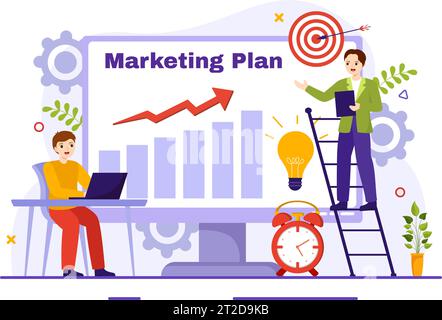 Marketingplan und Geschäftsstrategie Vektor-Illustration mit effektiver Zeitplanung und Budgetwachstum im Hintergrund-Design des flachen Zeichentrickfilms Stock Vektor