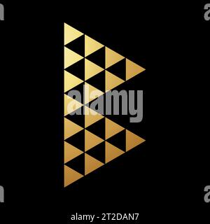 Goldenes Symbol mit abstraktem Buchstaben B mit mehreren Dreiecken auf schwarzem Hintergrund Stock Vektor