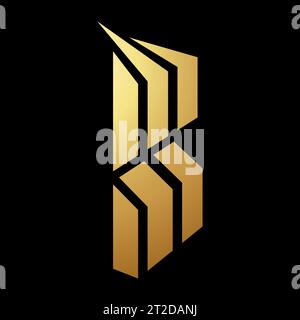 Goldenes Symbol mit abstraktem Buchstaben B mit geraden vertikalen Streifen auf schwarzem Hintergrund Stock Vektor