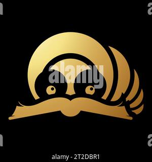 Goldenes abstraktes vereinfachtes Buch-Worm-Symbol auf schwarzem Hintergrund Stock Vektor
