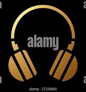 Goldenes abstraktes, vereinfachtes Kopfhörersymbol auf schwarzem Hintergrund Stock Vektor